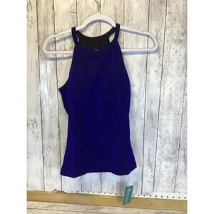 ANYFITTING Royal Blue Sparkly Halter Tank Top Built-In Bra Size M Y2K NWT